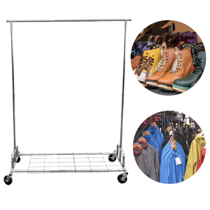 Porte-vêtements roulant robuste en acier inoxydable avec étagère inférieure en maille - Product Image 1