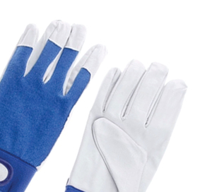 Leather Safety <b>Gloves</b> White with Blue <b>Knit</b> Wrist Anti-Slip Full Texture Anti-static Anti-Cut 4 Mil Thick General Purpose - Product Image 3