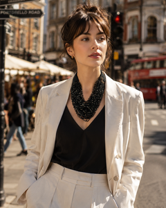 Women's Multilayer Crochet Beaded <b>Necklace</b> Black Gun Plated Crystal <b>Statement</b> Jewelry Fashion Beaded <b>Necklaces</b> Bulk Price - Product Image 1