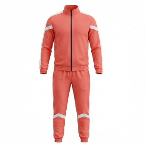Ensemble de survêtement unisexe en corail, manches longues, col montant, fermeture éclair sur le devant, couleur unie, respirant, coupe décontractée, vêtements d'automne - Product Image 1