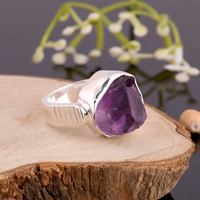 Bague en améthyste brute naturelle en argent sterling 925, faite à la main, pour femme – Bijou statement en cristal violet brut