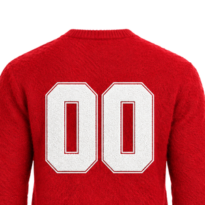 Pull en tricot doux rouge vif personnalisé pour homme, col rond, manches longues, chaud, décontracté, pour l'hiver, avec logo sur le devant en relief - Product Image 3