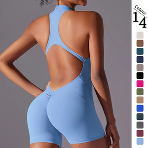 <b>Back</b> Fitness Jumpsuit Custom Front Women Sports Wear Sleeveless Tight Fitting 2-Piece Yoga Body Suit Solid Breathable Quick Dry - Product Image 6