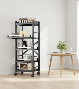Heavy Duty 5 Tier Modern Standing Type Mobile Kitchen <b>Storage</b> Rack Carbon Steel <b>Microwave</b> Stand Utility Cart with Trays - Product Image 3