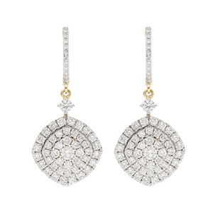 14K Yellow Gold Rhodium Plated Luxury Fine Jewelry Symmetrical Unique Wedding Gift-<b>Diamond</b> Cluster Halo <b>Dangle</b> Drop <b>Earrings</b> for - Product Image 1