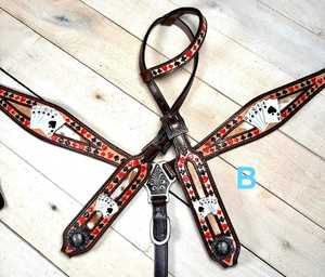 Ensemble de têtière et de collier de poitrine d'équitation en cuir véritable de haute qualité, style occidental, avec décorations florales et incrustations de poils, pour l'équitation allemande - Product Image 3