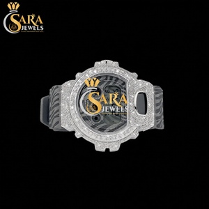 High End Square <b>Case</b> <b>Watch</b> Half Iced Moissanite Diamond Rubber Strap Stainless Steel Automatic Hip Hop Business From India - Product Image 1
