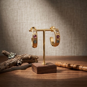 Pendientes de Aro de Plata 925 Chapados en Oro con Turmalina Multicolor, Joyería de Piedras Preciosas Texturizadas Hechas a Mano para Mujer - Product Image 6