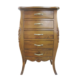 Élégantes armoires de rangement en teck de style néo-classique européen avec 5 tiroirs pour salon - Design durable - Product Image 2