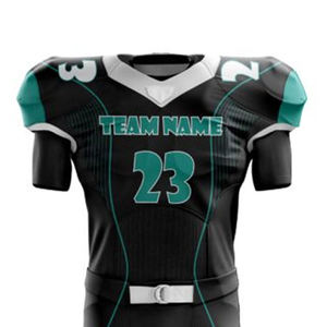 Ensemble de maillots de football américain personnalisés, noir et turquoise, impression par sublimation, uniformes sportifs pour hommes, col en V, séchage rapide, numéro 23 - Product Image 4