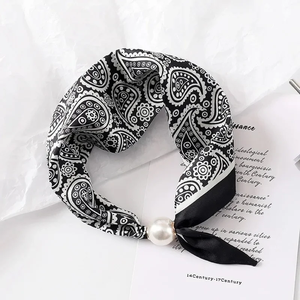 New Pearl Buckle Silk <b>Scarf</b> Printed Thin <b>Neck</b> <b>Scarf</b> Soft Lightweight Neckerchief Women - Product Image 2
