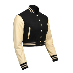 Premium Women Letterman Jacket <b>Leather</b> Sleeve Varsity Jacket Cropped Streetwear Manufacturer USA - Product Image 5