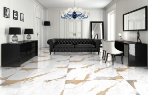 Premium Statuario Ceramic Tiles 600x1200 <b>Large</b> Format White <b>Marble</b> Effect Wall Tile For Commercial Building And Hotel Project - Product Image 3