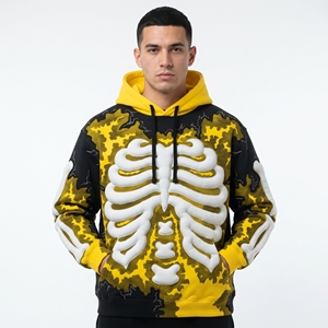 Sweat-shirt à capuche pour homme Dumela, imprimé squelette en relief, coupe ample, jaune, noir, camouflage, streetwear, vêtements d'automne - Product Image 3