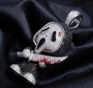 Colgante de circonita cúbica con diseño de fantasma 3D, amuleto plateado, negro y rojo, regalo de joyería - Product Image 4