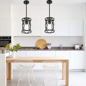 Modern 1-Light Industrial Pendant Light Black Metal <b>Cage</b> Clear Glass <b>Shade</b> Kitchen Island Chandelier Indoor Mini Ceiling <b>Lamp</b> - Product Image 3