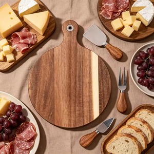 Wooden Cheese <b>Board</b> Set Round Cutting <b>Board</b> with Handle and Serving <b>Tools</b> for Fruit Pizza Kitchen Use - Product Image 5