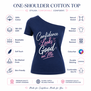 เสื้อยืดผู้หญิงแขนสั้นทรงเข้ารูป คอเฉียง ผ้าฝ้ายถัก 100% ระบายอากาศได้ดี ความยาวปกติ สำหรับฤดูร้อน - Product Image 3