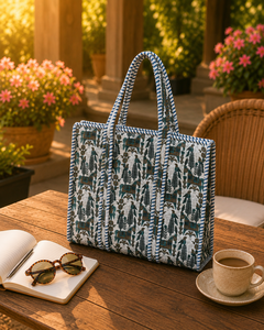 <b>Large</b> Boho Quilted Cotton Shoulder Tote <b>Bag</b> with Hand Block Print Floral Pattern-Reusable <b>Beach</b> & Winter Shopping <b>Bag</b> - Product Image 2