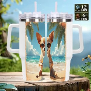 แก้วน้ำสแตนเลสแบบกำหนดเอง 40 ออนซ์ ลายชิวาวาชายหาด สำหรับใช้งานกลางแจ้ง - Product Image 2