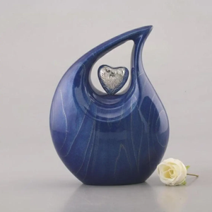 Blue Aluminum Cremation Urn Tear Drop Ashes <b>Memorial</b> <b>Vase</b> Handmade Engraved Custom Tabletop Decor - Product Image 6