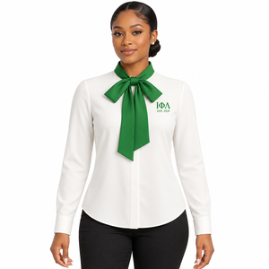Ropa de la Hermandad Griega Iota Phi Lambda, Lista para Enviar, Blusa Elegante de Seda con Cuello de Lazo - Product Image 1