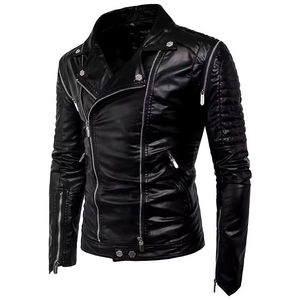 Customized Leather <b>Jacket</b> for <b>men</b> In High Quality Heavyweight Windbreak Zip up Custom Stand Collar - Product Image 4