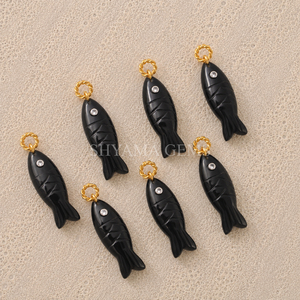 Pendentif en Onyx Noir Incrusté de Poisson 25x8mm pour la Fabrication de Bijoux, Créations de Colliers, Breloque en Pierre Précieuse DIY, Fournisseur en Gros de Pendentifs en Vrac - Product Image 5