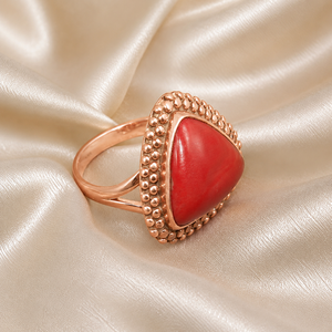 Pure 925 Sterling Silver Red Coral Gemstone Gold Bohemian <b>Statement</b> <b>Ring</b> Handmade Artisan Triangle Cabochon Women Gold Gold - Product Image 4