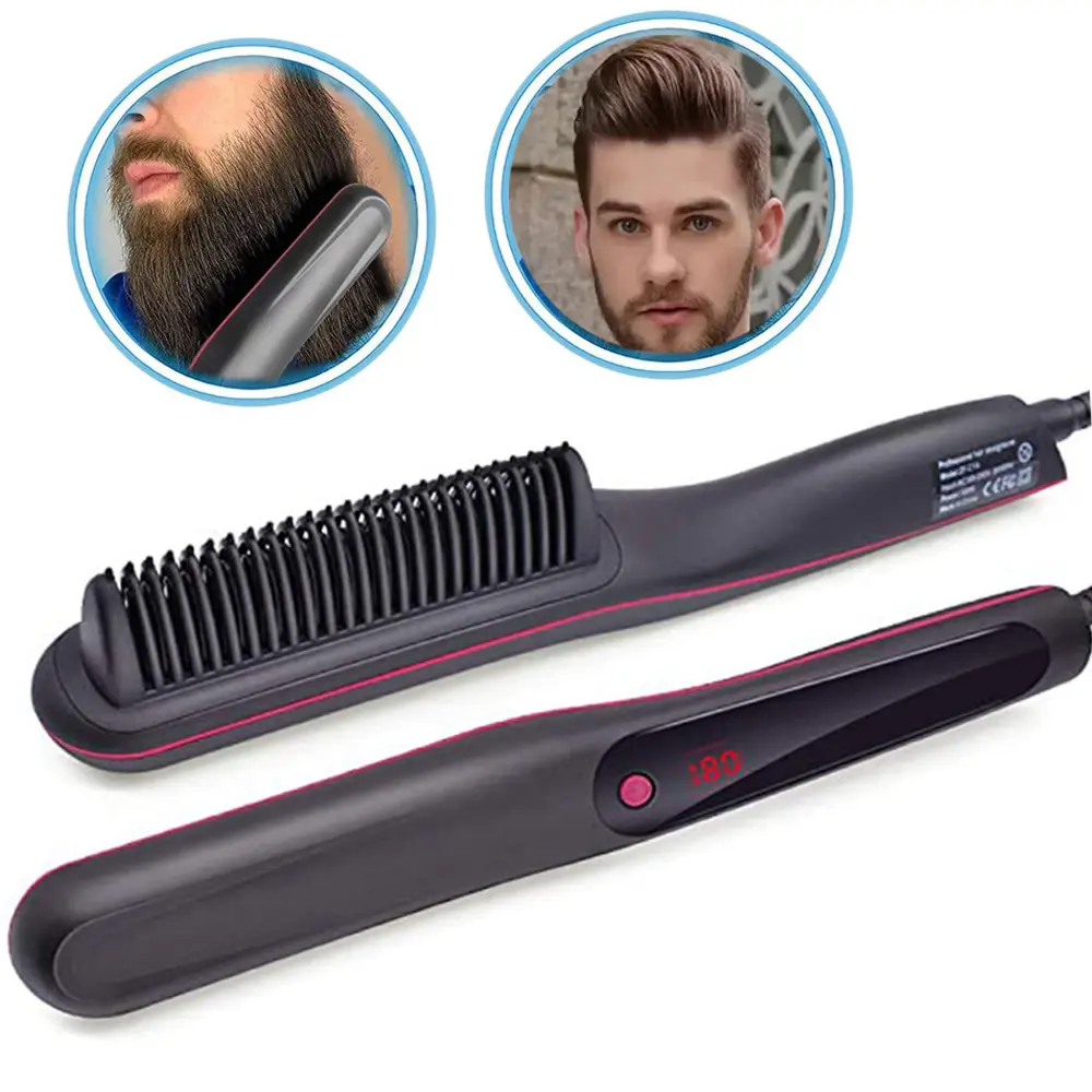 Saç sakal düzleştirici tarak anti-haşlanma seramik isıtmalı sakal fırça taşınabilir sakal düzleştirme çubuğu