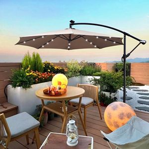 Ombrellone da Esterno a LED Solare da 3 Metri, Impermeabile, 8 Stecche, con Manovella e Base a Croce, per Patio e Giardino - Product Image 1
