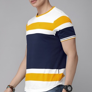 Camiseta de algodón a rayas con bloques de color para hombre, camiseta informal de manga corta a la moda de verano, ropa de calle cómoda y transpirable, camiseta con cuello redondo - Product Image 5