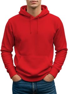 Sudadera con Capucha Roja para Hombre, 100% Algodón, Felpa Francesa, Corte Regular Informal, Color Sólido, Diseño con Bolsillo, Ropa de Otoño - Product Image 3