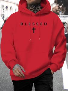 Sudadera con Capucha para Hombre, Inspirada en la Fe Cristiana, con Estampado de Cruz 'Blessed', Informal, de Forro Polar para Invierno, 100% Algodón, Bordada - Product Image 5