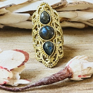 Trendy Latest Boho Brass <b>Rings</b> For Women 18K Gold Plated <b>Chunky</b> Statement Vintage Filigree Labradorite <b>Ring</b> Wholesale <b>Ring</b> - Product Image 1