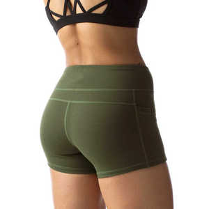 Women's High Waist Solid Green Sporty Yoga Shorts With Pockets Breathable Knitted Spandex Nylon Fit - Product Image 5