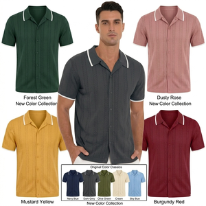 Nouveau cardigan d'été tissé à rayures pour homme, style vintage, décontracté, à manches courtes, coupe ajustée, type t-shirt - Product Image 5