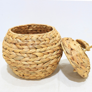 Panier de rangement en jacinthe d'eau tressée en forme de pomme, fait main, écologique, avec poignées et couvercle, pour la décoration de la maison - Product Image 4