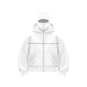 Sweat à capuche zippé avec masque intégré pour homme, en coton pastel lavé, grammage lourd 500 g/m², 400 1000, style balaclava - Product Image 3