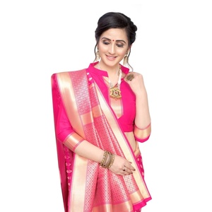 Sari de Seda Pura Raj Gharana con Tejido de Hilo Dorado - Product Image 1