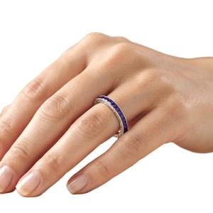 Classic 14K 18K Solid Gold French Cut Amethyst Gemstone Bezel Setting Half Eternity <b>Wedding</b> Ring for Women Gift Gemstone Jewelry - Product Image 6