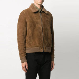 Blouson bomber en daim marron avec col en fausse fourrure, fermeture éclair, veste d'hiver pour homme, manches longues, épaisse, coupe-vent - Product Image 3