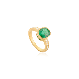 18K Yellow <b>Gold</b> Cushion Cut Emerald and Diamond Statement <b>Ring</b> - Product Image 4