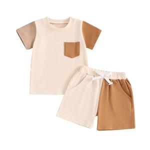 Tenues d'été pour tout-petits, vêtements pour garçon de 18 mois, 100% coton, ensemble 2 pièces pour tout-petits, chemises à col bateau et shorts pour enfants - Product Image 2