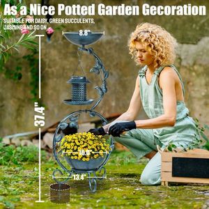 37.8-Inch Weather-Resistant Metal Bird Bath with Solar Feeders Combo Outdoor Flower Planter Pedestal for Backyard Birding - Product Image 3