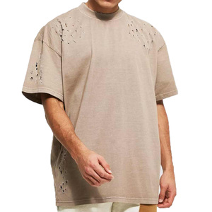Wholesale Custom Premium Distressed Men's T-<b>Shirts</b> <b>Polyester</b>/Cotton High Quality OEM Breathable Acid Wash Hip Hop Blank Design - Product Image 3