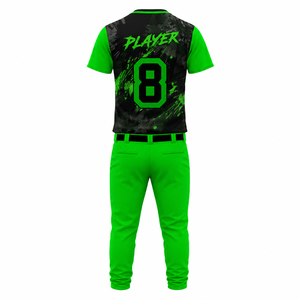 Ensemble d'uniformes de baseball vert néon personnalisés, maillot et pantalon sublimés à boutons, tenue d'équipe à marque privée pour clubs et équipes de tournoi - Product Image 3