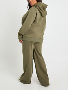 Ensemble de survêtement à capuche vert olive pour femmes grandes tailles, pantalon long, coupe ample, coton, vêtements décontractés d'automne avec impression de logo sur le devant - Product Image 2