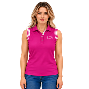 Polo sans manches fuchsia pour femme, col patchwork, coupe ajustée, pour l'équitation et l'entraînement, personnalisable, vente en gros, performance - Product Image 1