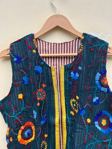 Indian Handmade 100% Cotton Eco-Friendly <b>Quilted</b> Breathable Anti-Wrinkle Reversible Quick Dry Autumn Winter Boho Jacket - Product Image 4